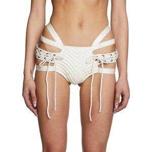 Women White Vegan Leather Dolls Kill Rude Awakening Lace-Up Shorts by Club